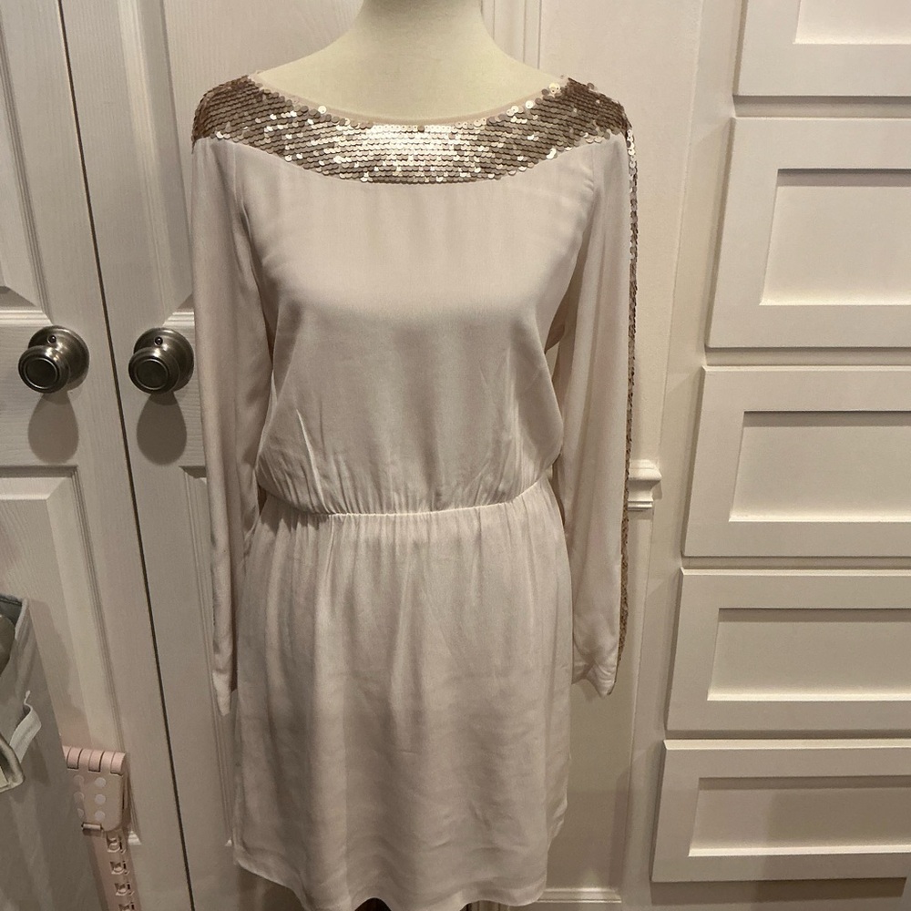BCBG MaxAzria elegant New with Tags! Cream Long Sleeve sequin Dress - Picture 4 of 13